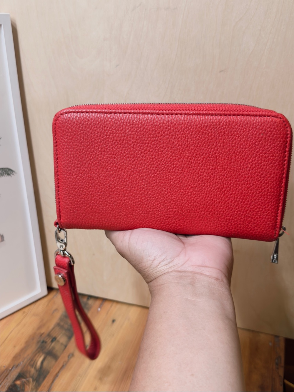 Jewell Textured Red Zip-Around Wristlet Wallet